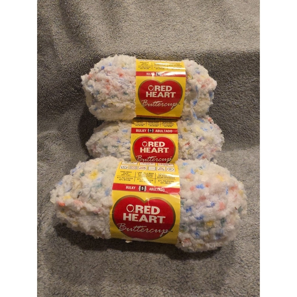 Red Heart BUTTERCUP Yarn WHITE MULTI #4271 Pink Yellow Blue Green 3 Skeins